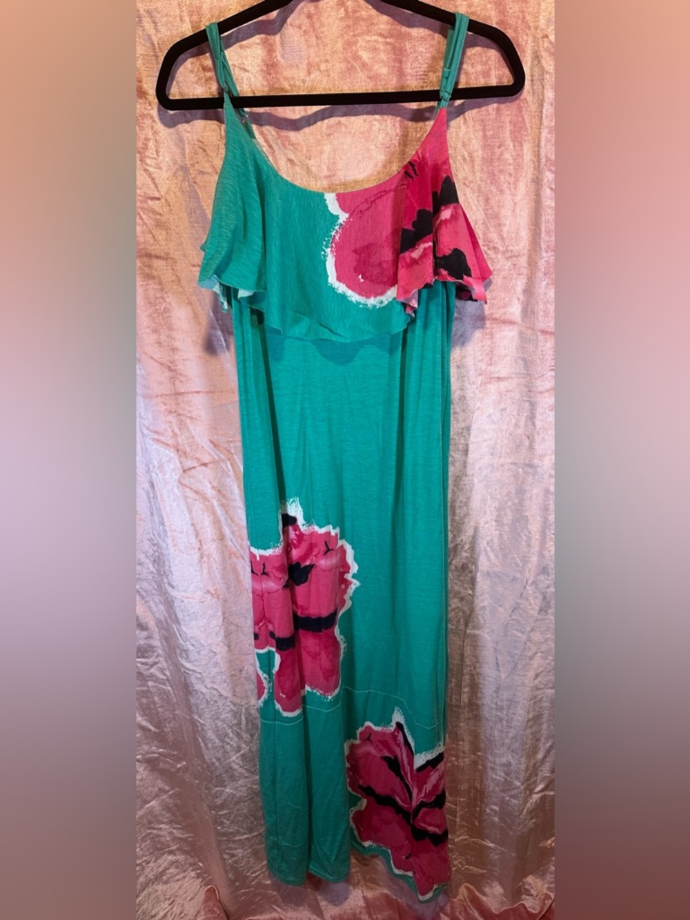 Shoreline Teal Maxi Dress with Pink Floral Print
